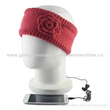 Red Headband with Winter Warm Knitted Audio Stereo Headphone Sports Band, 3.5mm Jack, OEM Welcomed